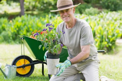 Eco-friendly lawn mowing practices in an Edmonton garden